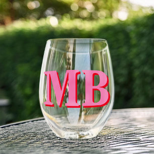 Verre À Vin Sans Pied Monogramme initial minimaliste rose rouge moderne