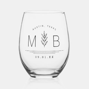 Verre À Vin Sans Pied Monogramme Mariage de tige botanique