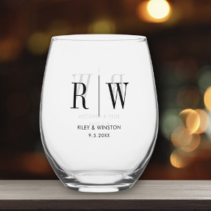 Verre À Vin Sans Pied Monogramme Mariage simple minimum Date personnalis