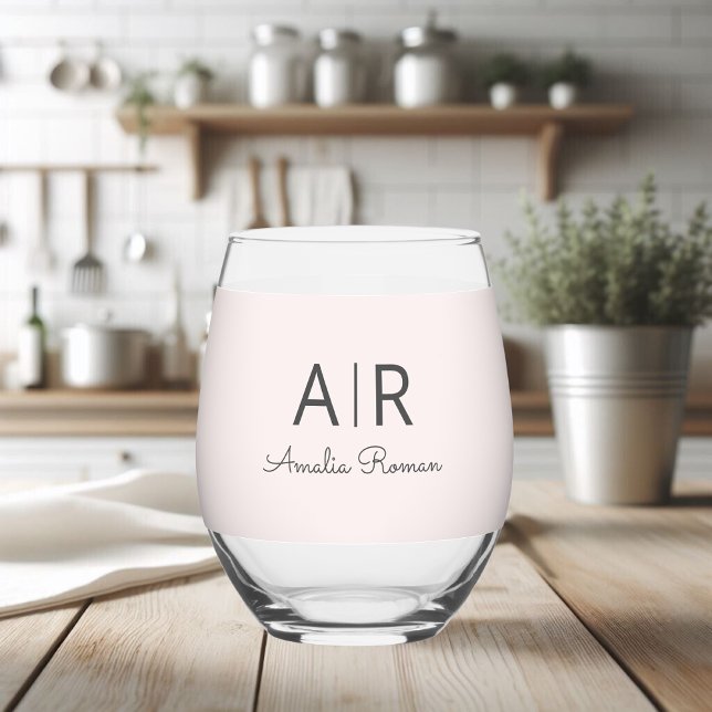 Verre À Vin Sans Pied Monogramme minimal initial et nom Pastel rose (Créateur téléchargé)