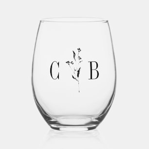 Verre À Vin Sans Pied Monogramme minimaliste Mariage de crème d'ivoire f