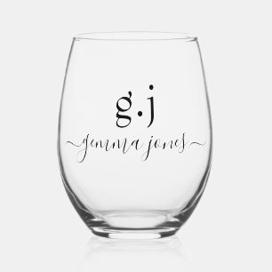 Verre À Vin Sans Pied Monogramme minimaliste moderne Serif