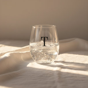 Verre À Vin Sans Pied Monogramme Minimaliste Nom de Famille de Couple Pe