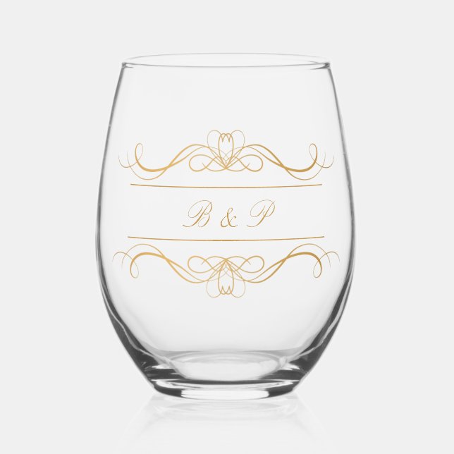 Verre À Vin Sans Pied Monogramme Moderne Elegant Mariage or (Recto)