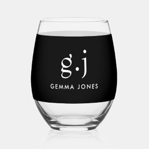 Verre À Vin Sans Pied Monogramme moderne minimaliste noir blanc