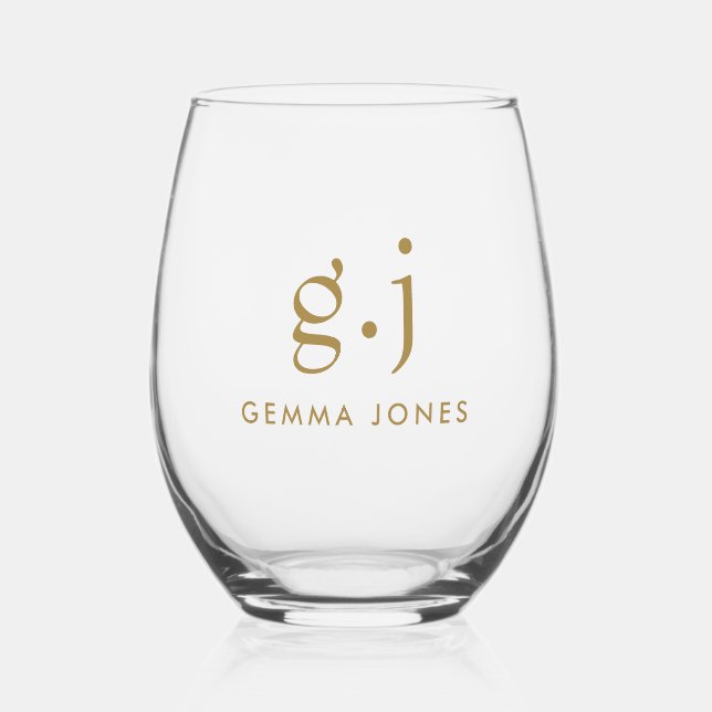 Verre À Vin Sans Pied Monogramme moderne minimaliste or noir (Recto)