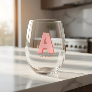Verre À Vin Sans Pied Monogramme personnalisé rose moderne