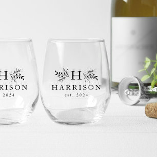 Verre À Vin Sans Pied Monogramme rustique simple nom initial type noir