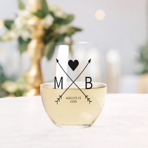 Verre À Vin Sans Pied Monogrammes personnalisés Love Heart Flèches 2024