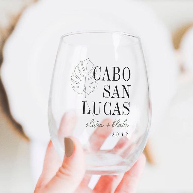 Verre À Vin Sans Pied Monstera Leaf Destination Mariage Favoriser (Créateur téléchargé)