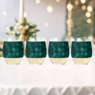 Verre À Vin Sans Pied Motif de carreaux d'émeraude – Luxe Moderne