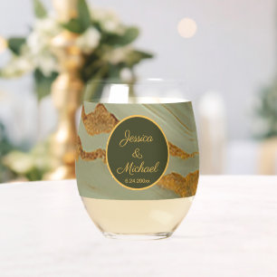 Verre À Vin Sans Pied Motif en pierre d'onyx vert sauge
