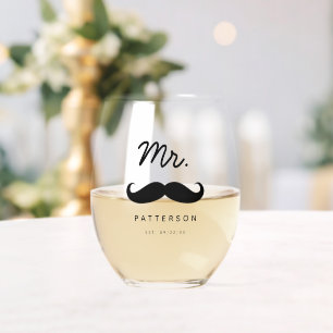 Verre À Vin Sans Pied Moustache Moderne Monsieur Groom Mariage
