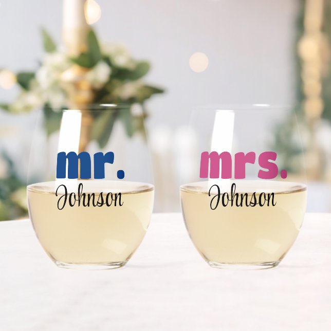 Verre À Vin Sans Pied Mr & Mrs Mariage personnalisé Chic Script (Insitu (Mariage))