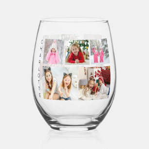 Verre À Vin Sans Pied Multiphoto Collage moderne Nom personnalisé