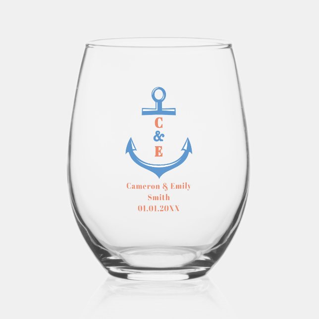 Verre À Vin Sans Pied Nautical Anchor Monogrammed Paddle  (Recto)