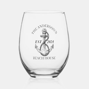 Verre À Vin Sans Pied Nautical Boat Beach House Ancre Nom de famille Est