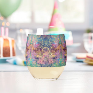 Verre À Vin Sans Pied Nebula couleur or Mandala Aquarelle colorée