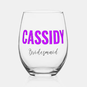 Verre À Vin Sans Pied Néo Violet 3D Élégant Nom Demoiselle d'Honneur  