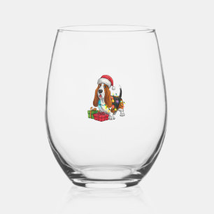 Verre À Vin Sans Pied Noël Éclairage Santa Hat Basset Hound Chien Noël