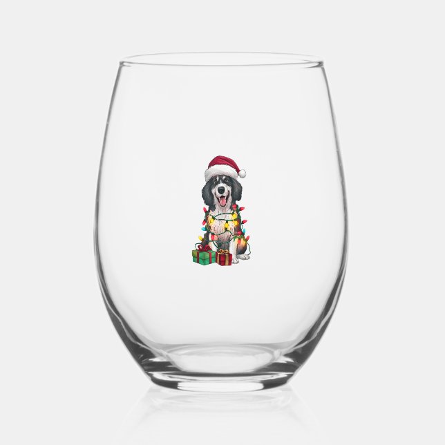 Verre À Vin Sans Pied Noël Éclairage Santa Hat Kuvasz Chien Noël (Recto)