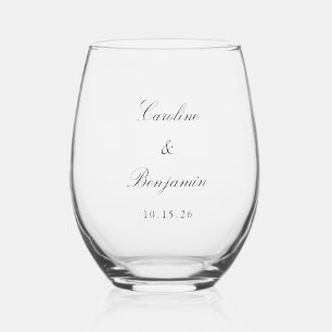 Verre À Vin Sans Pied Noir classique Script élégant Mariage Nom personna