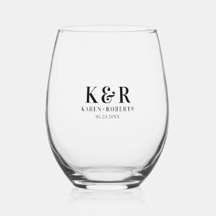 Verre À Vin Sans Pied Noir Initiales Personnalisées Couple Mariage