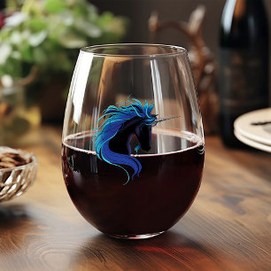 Verre À Vin Sans Pied Noir Unicorne Bleu argent