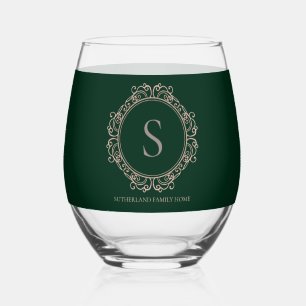 Verre À Vin Sans Pied Nom de famille élégant Rose Pâle Vert