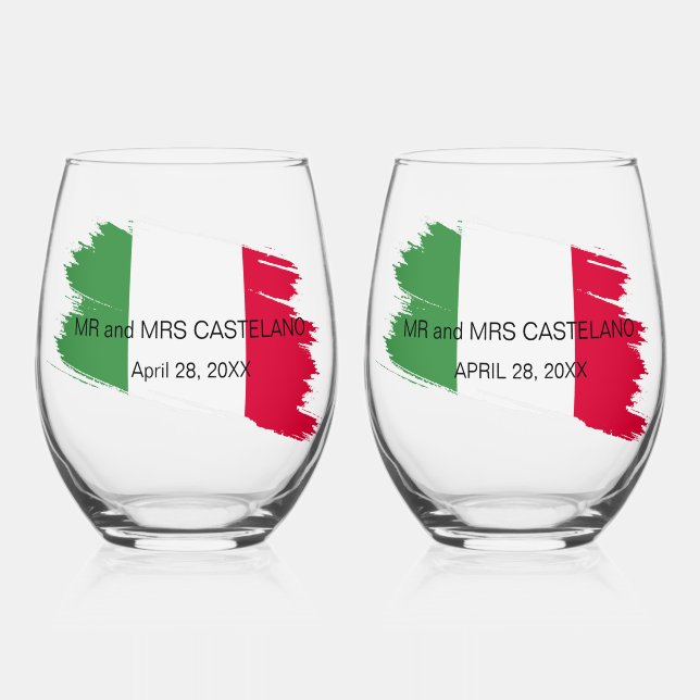 Verre À Vin Sans Pied Nom de famille italien Drapeau personnalisé Couleu (Recto)