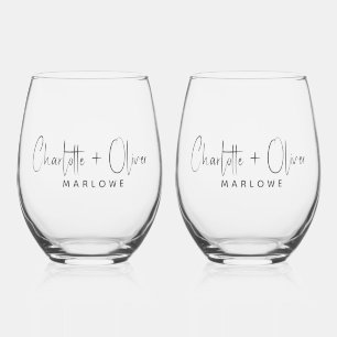 Verre À Vin Sans Pied Nom des jeunes mariés modernes Monogramme