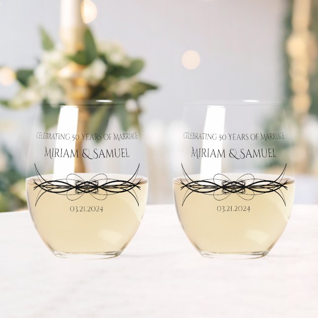 Verre À Vin Sans Pied Nom du couple Elégant Date Anniversaire Gardien (Insitu (Mariage))