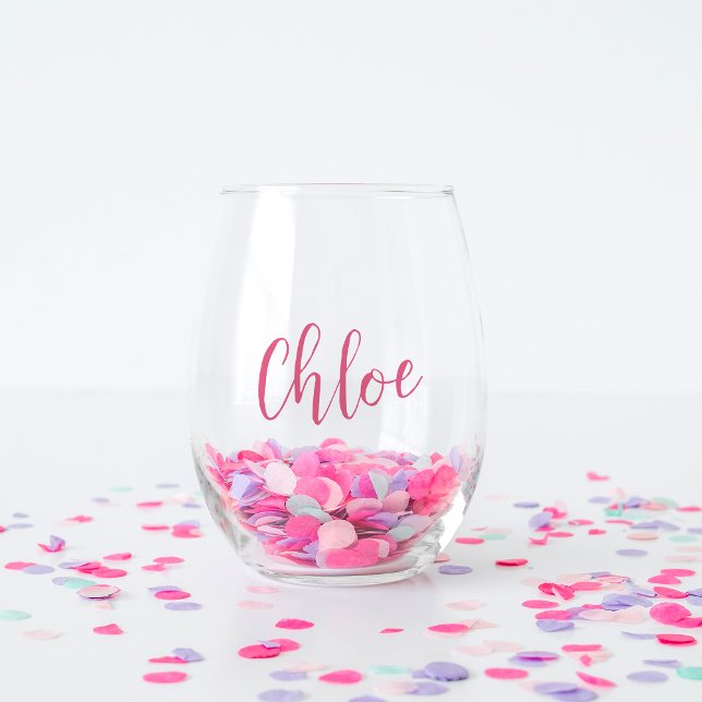 Verre À Vin Sans Pied Nom écrit à la main rose pour enterrement de vie d (Créateur téléchargé)