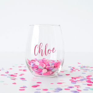 Verre À Vin Sans Pied Nom écrit à la main rose pour enterrement de vie d