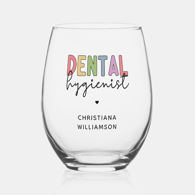 Verre À Vin Sans Pied Nom personnalisé Dental Hygienist RDH Cadeaux (Recto)
