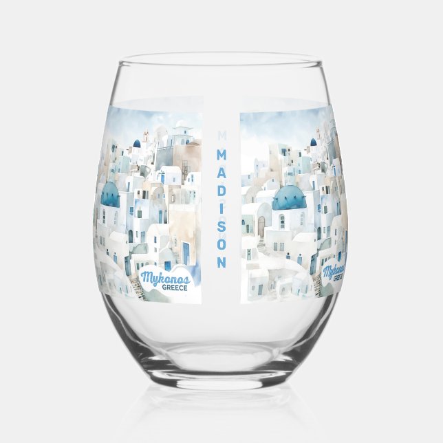 Verre À Vin Sans Pied Nom personnalisé Mykonos Grèce (Recto)