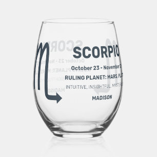 Verre À Vin Sans Pied Nom personnalisé / Scorpion du symbole zodiaque du