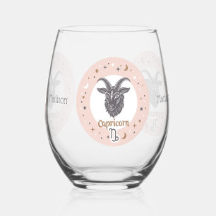 Verre À Vin Sans Pied Nom personnalisé SIGNE Zodiaque Capricorne