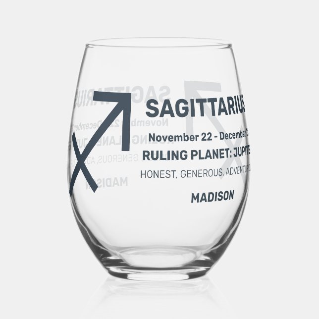 Verre À Vin Sans Pied Nom personnalisé / Texte Symbole zodiaque Sagittar (Recto)
