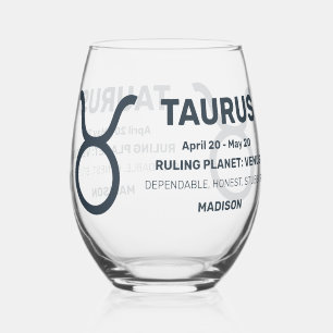 Verre À Vin Sans Pied Nom personnalisé / Texte Zodiac Sign Taurus