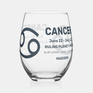 Verre À Vin Sans Pied Nom personnalisé / Texte Zodiaque Signal Cancer