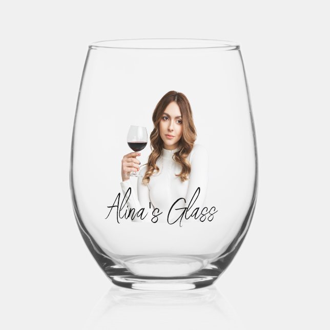 Verre À Vin Sans Pied Nom photo simple et élégant Monogram Cadeau (Recto)
