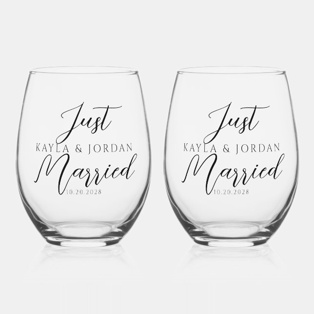 Verre À Vin Sans Pied Noms de mariages juste mariés (Recto)