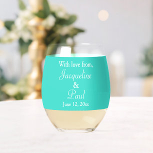 Verre À Vin Sans Pied Noms de monogrammes mariages Turquoise Blanc