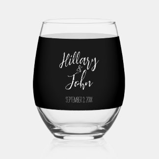 Verre À Vin Sans Pied Noms des couples mariages et date classique