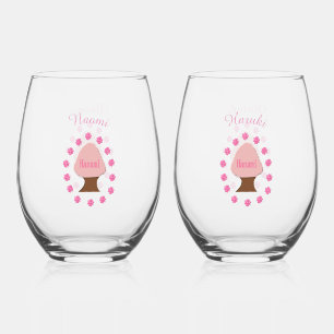 Verre À Vin Sans Pied Noms personnalisés Hanami Japonais Cerisier