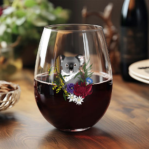 Verre À Vin Sans Pied Nounours Koala Mignon Vert Flore Faune Australienn