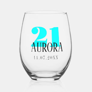 Verre À Vin Sans Pied Numéro d'anniversaire de Neon Cyan   Date du nom n
