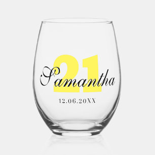 Verre À Vin Sans Pied Numéro d'anniversaire jaune citron   Date du nom 3