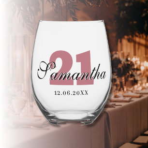 Verre À Vin Sans Pied Numéro d'anniversaire rose Gold Date du nom 3D n